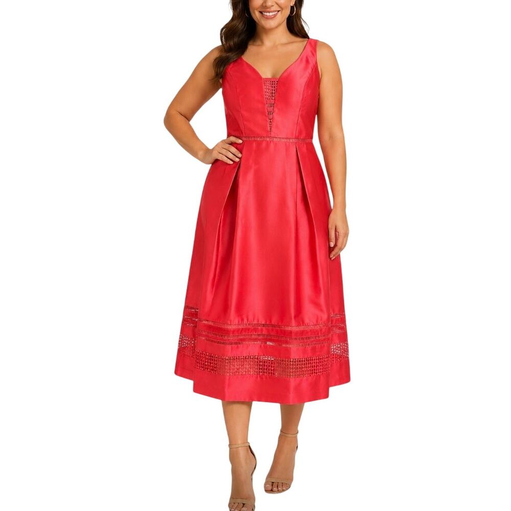 Adrianna Papell Coral Pink Cocktail Dress Cut Out Fit and Flare Midi Size 10